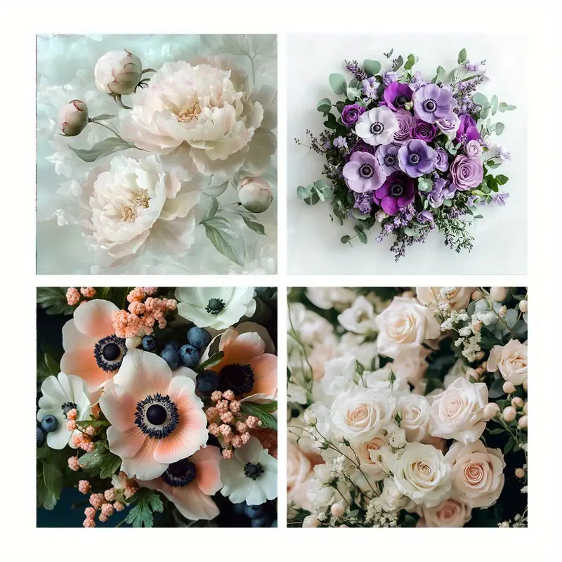 4pcs Peony & Rose Petal Canvas Prints Wall Art Canvas Framed