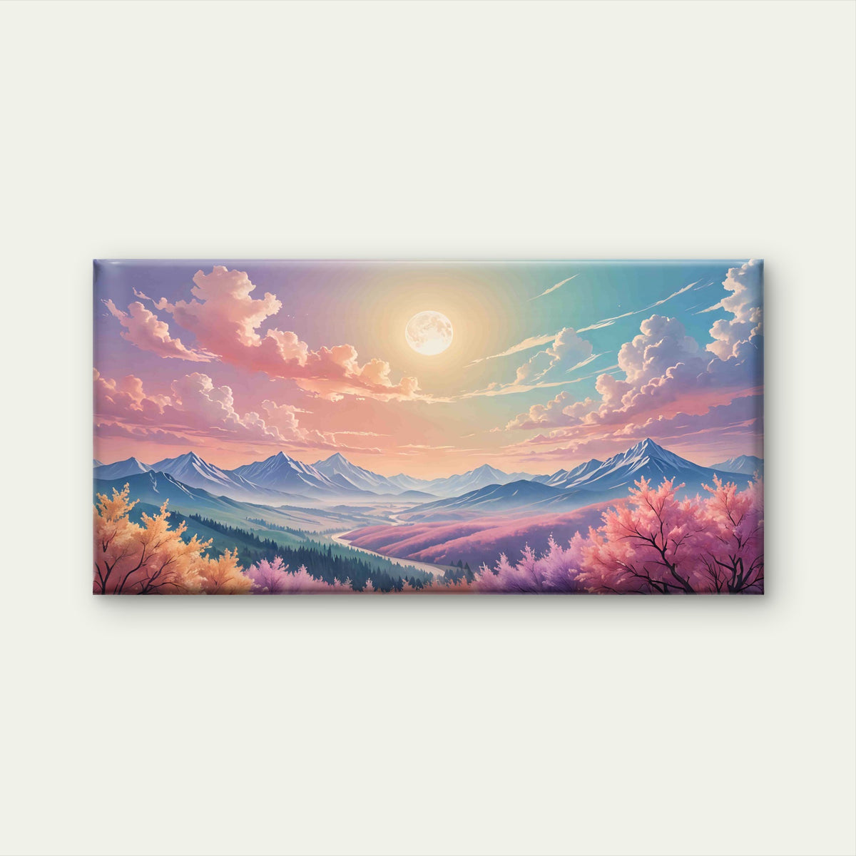 Vibrant Anime Landscape Mountains Wall Art Canvas Office Home Room Framed 120x60cm