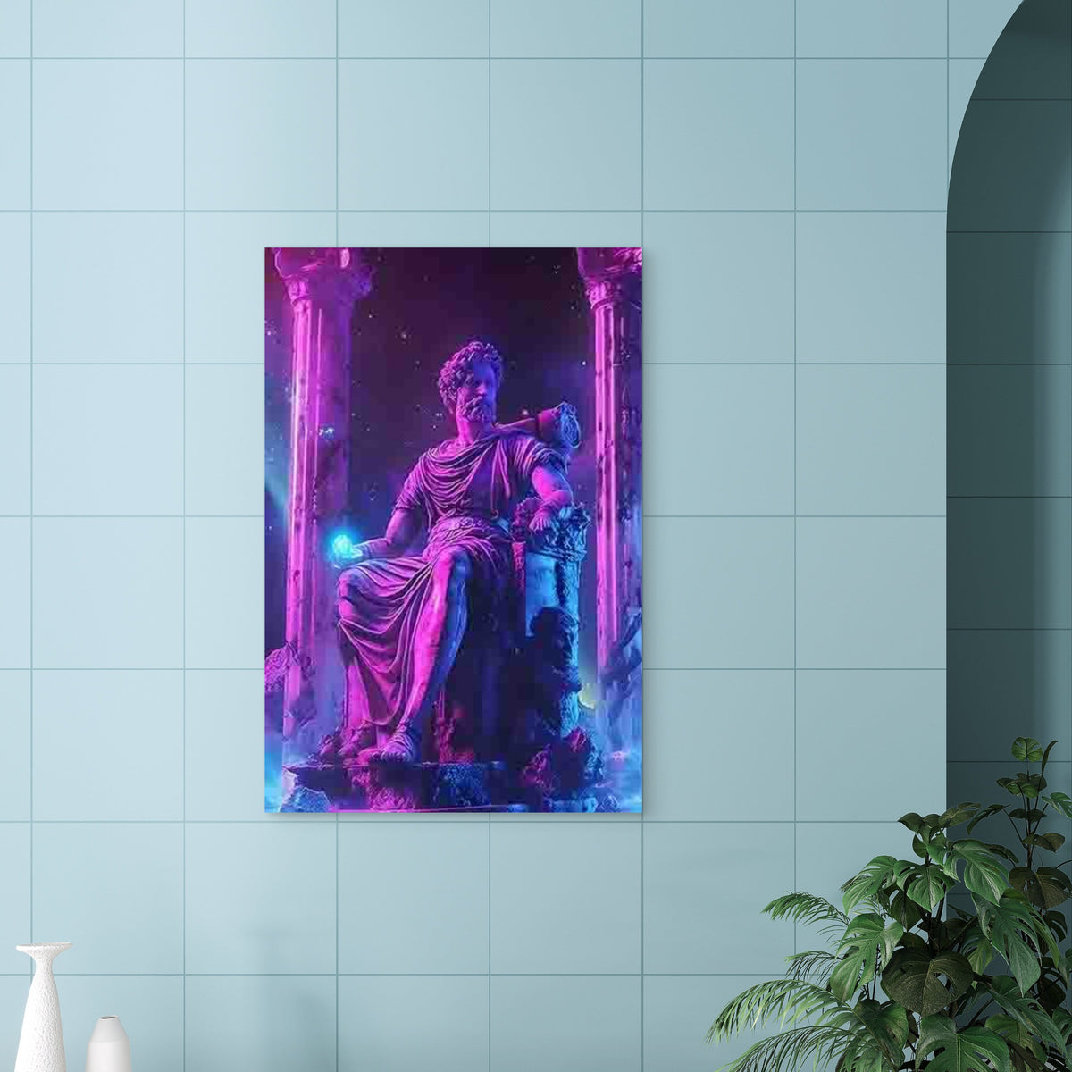 Neon Style Ancient Roman Statue 40x60cm Metal Print Ready to Hang