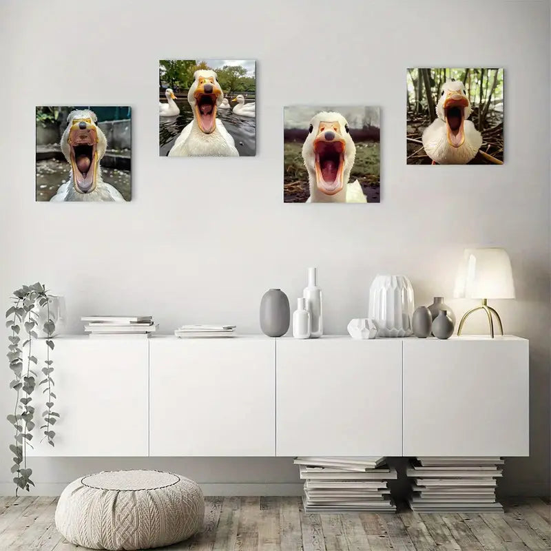 4pcs Duck Decorative Prints Wall Art Canvas Framed