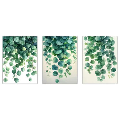 3pcs Sage Green Botanical Green Leaves Wall Art Set Canvas Framed 50x70cm - High Quality Print 100% Australian Made Wall Canvas Ready to Hang