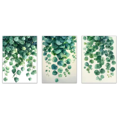 3pcs Sage Green Botanical Green Leaves Wall Art Set Canvas Framed 50x70cm - High Quality Print 100% Australian Made Wall Canvas Ready to Hang