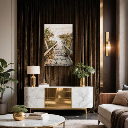 Beautiful Shot Stairs Beach With Golden Sunset Colors 60x90cm Metal Print Ready to Hang