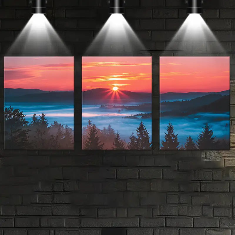 3pcs Vintage Sunrise Blue Oil Painting Metal Print Ready to Hang Art