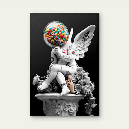 Cupid Gumball Machine Statue Graffiti 40x60cm Metal Print Ready to Hang