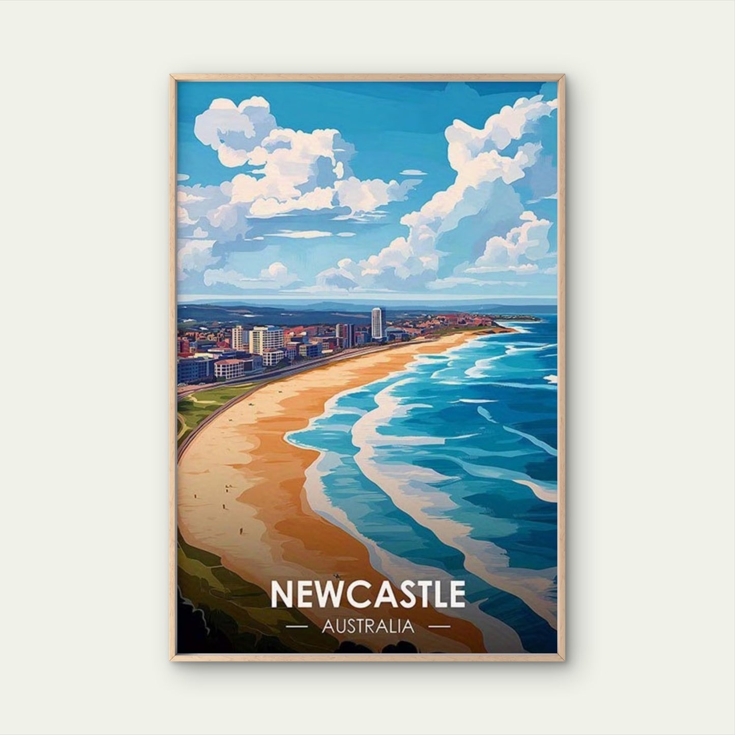 Newcastle Australia Coastal City Beach View Travel Poster Print Wall Art