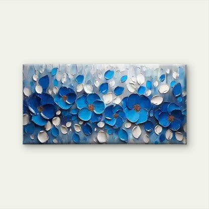 Abstract Blue Floral Petals Wall Art Canvas Office Home Room Framed 120x60cm