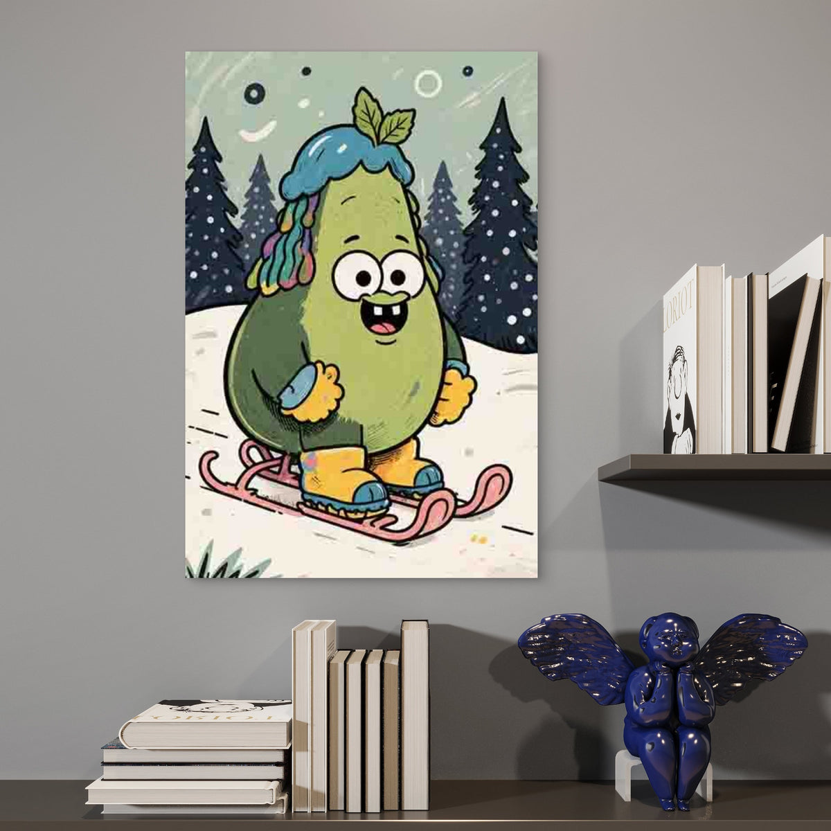 Cartoon Avocado Metal Print Ready to Hang