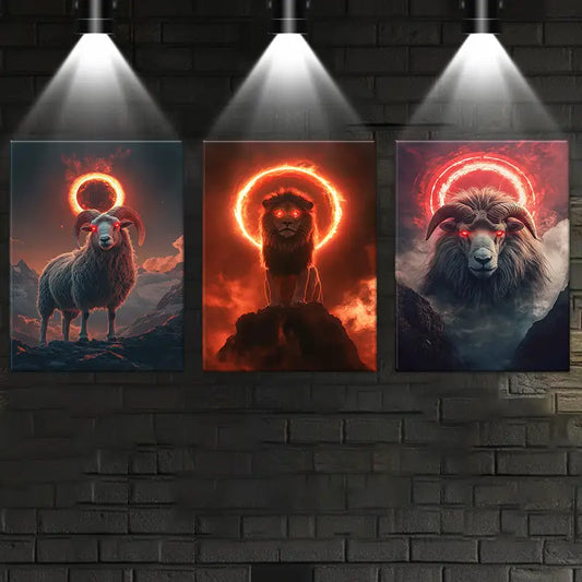 3pcs Powerful, Inspirational Animal Classic Design Metal Print Ready to Hang Art