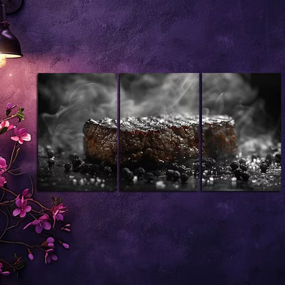 3pcs Delicious Steak Theme Wall Art Set Canvas Framed 50x70cm - High Quality Print 100% Australian Made Wall Canvas Ready to Hang
