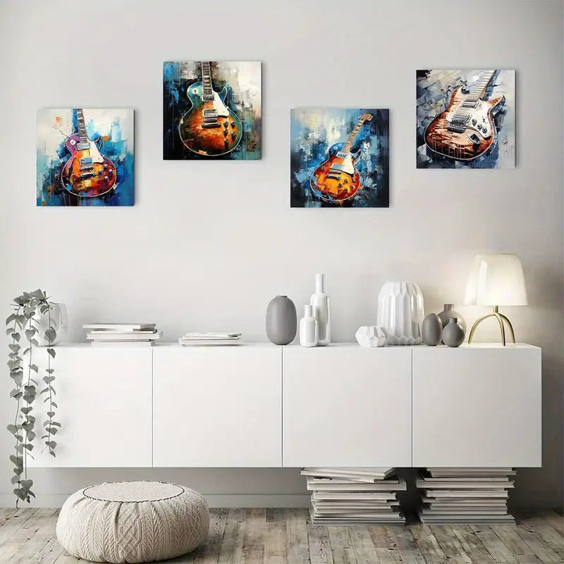 4pcs   Abstract guitarWall Art Canvas Framed