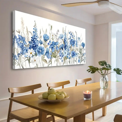 Vibrant Blue Iris & Daisy  Modern Botanical Wall Art  canvas office home room framed 120x60cm