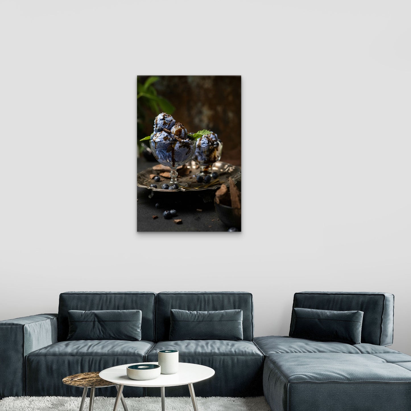 Blueberry Ice Cream Dessert 60x90cm Metal Print Ready to Hang
