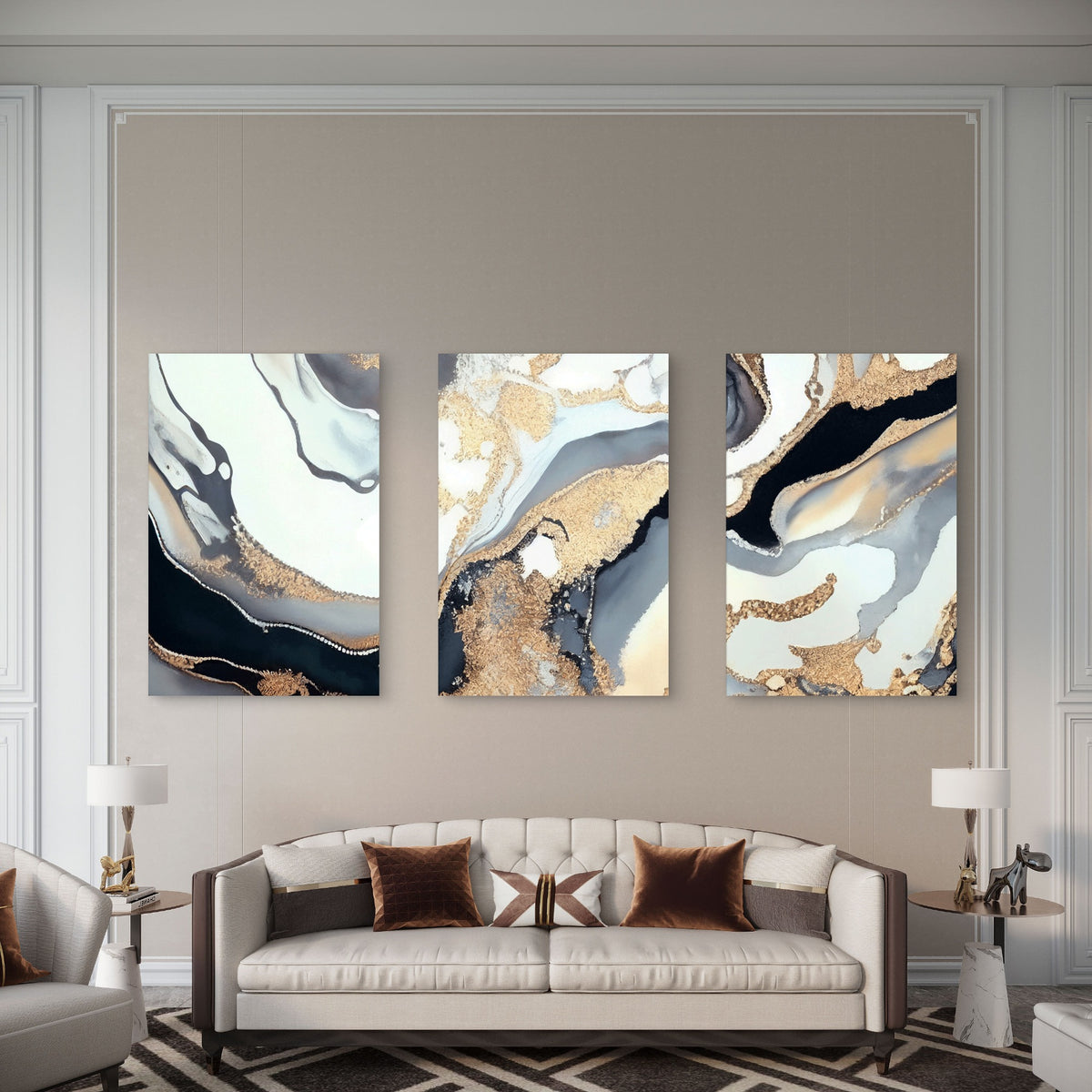 3pcs Modern Abstract Marble Fluid Luxe Design Wall Art Set Canvas Framed 50x70cm - High Quality Print 100% Australian Made Wall Canvas Ready to Hang