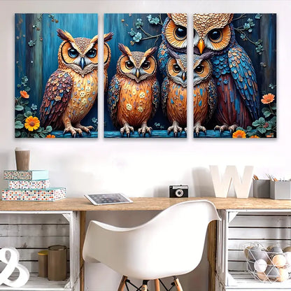 3pcs Owl Animal Painting Nature Theme Wall Art Set Canvas Framed 50x70cm - High Quality Print 100% Australian Made Wall Canvas Ready to Hang