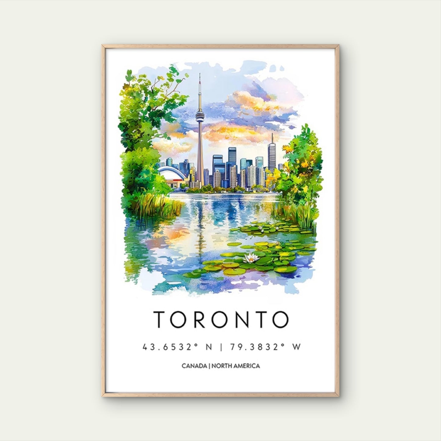 Watercolor Painting of Toronto Skyline Travel Poster Print Wall Art