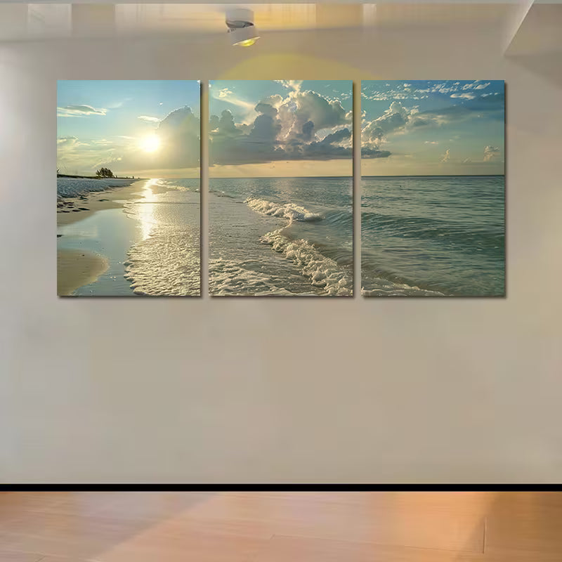 3pcs Secluded Beach at Dawn Wall Art Set Canvas Framed 60x90cm - High Quality Print 100% Australian Made Wall Canvas Ready to Hang