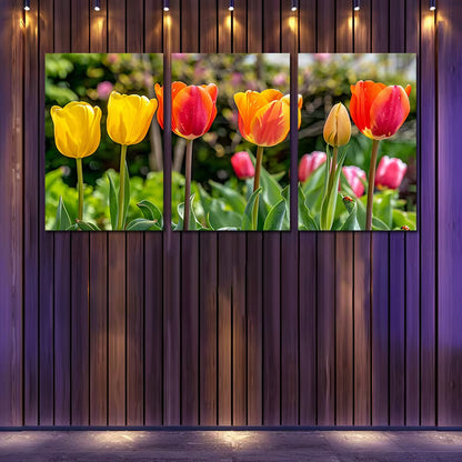 3pcs Vibrant Tulip Florals Illustration Wall Art Set Canvas Framed 40x60cm - High Quality Print 100% Australian Made Wall Canvas Ready to Hang