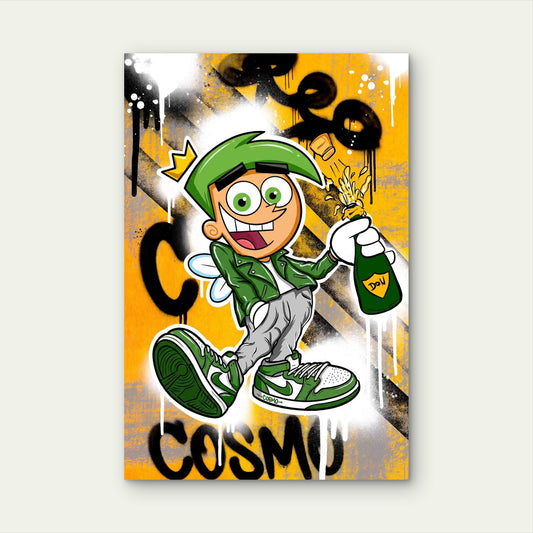 Green Hair Fairy ,Champagne Street Graffiti 60x90cm Metal Print Ready to Hang