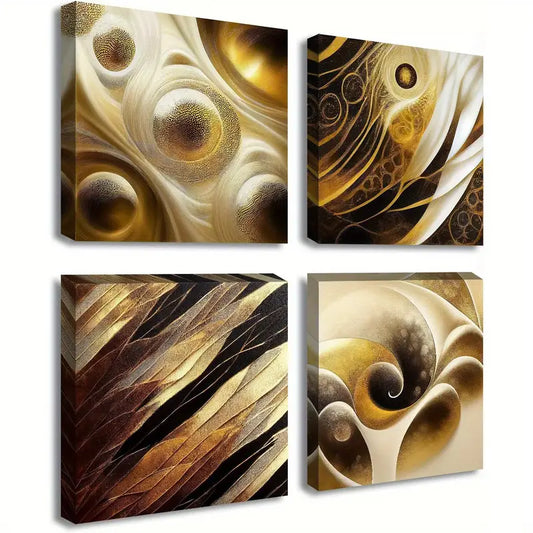4pcs Black and Golden Picture Bedroom Wall Art Canvas Framed