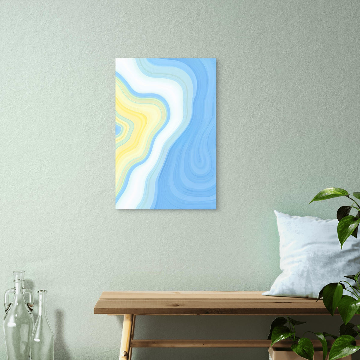 Abstract Flowing Shapes in Summer Sky Tones 60x90cm Metal Print Ready to Hang