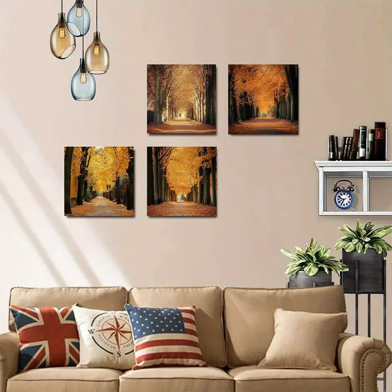 4pcs Autumn Forest VintageWall Art Canvas Framed