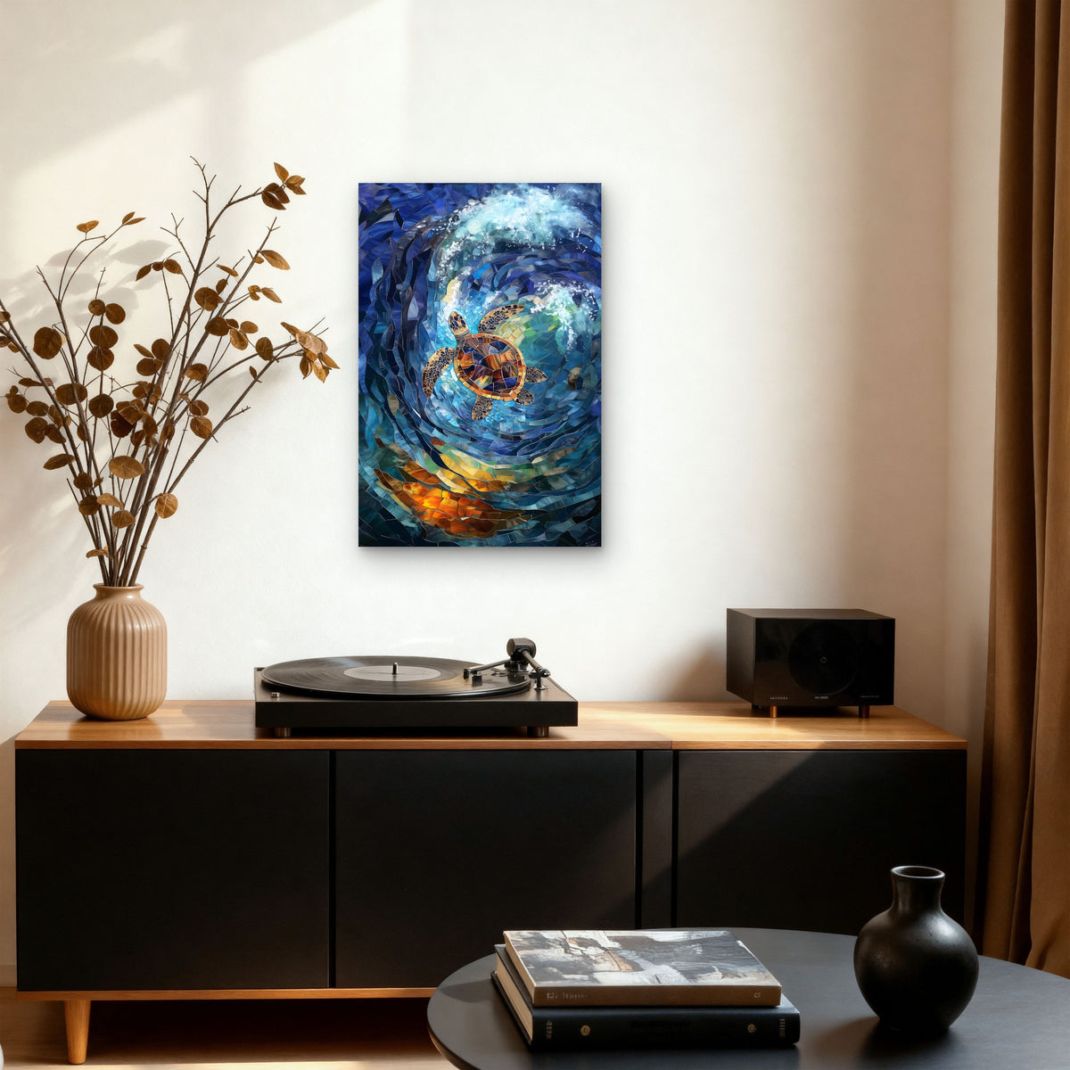 Turtle Swimming Wave Mosaic 40x60cm Metal Print Ready to Hang
