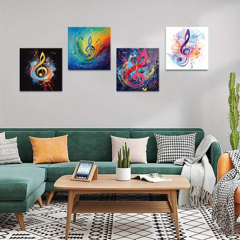 4pcs Artistic Expression Music Notes Decorative Wall Art Canvas Framed