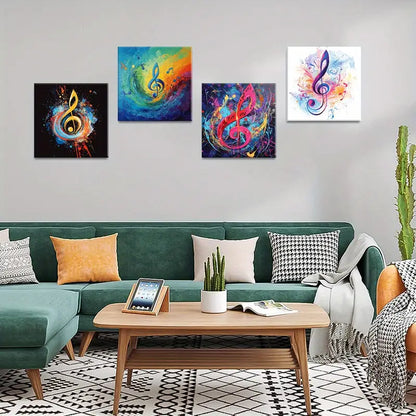 4pcs Artistic Expression Music Notes Decorative Wall Art Canvas Framed