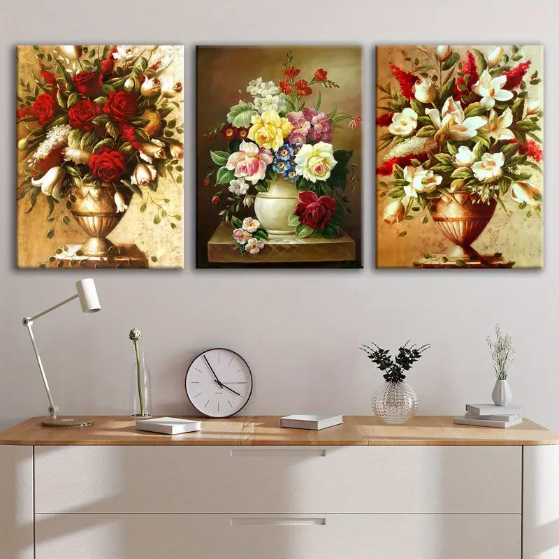 3pcs Floral Arrangement Plant Design Wall Art Set Canvas Framed 50x70cm - High Quality Print 100% Australian Made Wall Canvas Ready to Hang