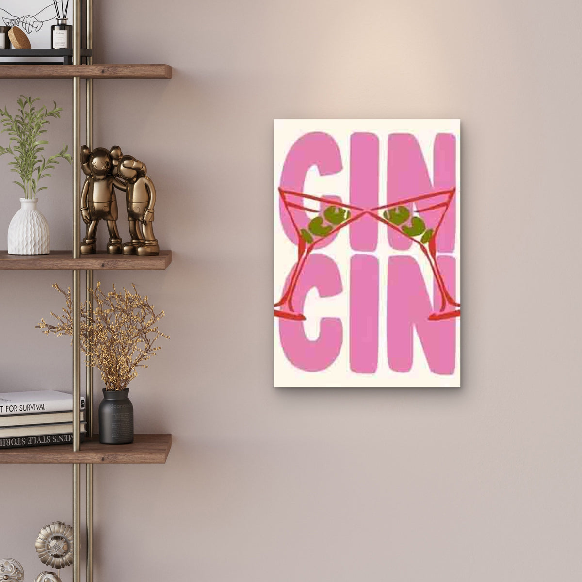 Cin Cin Martini Glass Pattern in Pink and Red 60x90cm Metal Print Ready to Hang