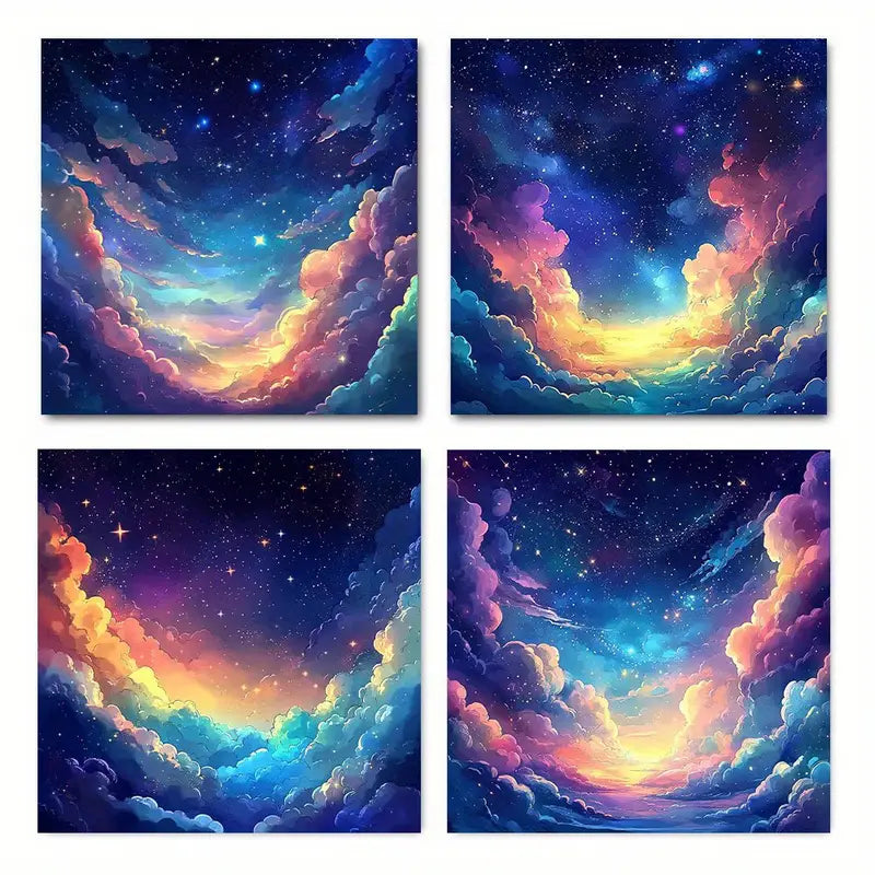 4pcs space star is a deep blue universe Wall Art Canvas Framed