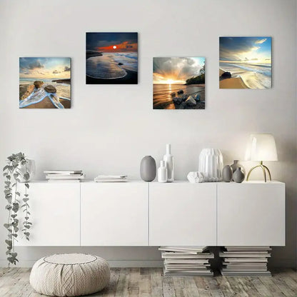 4pcs Modern Beach Sunset Seascape Wall Art Canvas Framed