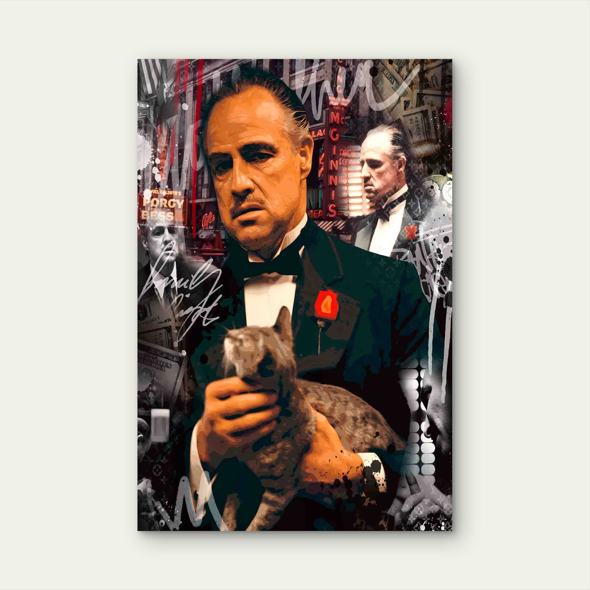Mafia Boss Tuxedo Cat Collage Red Black 60x90cm Metal Print Ready to Hang