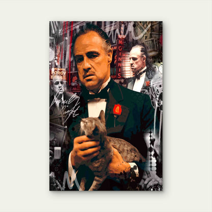 Mafia Boss Tuxedo Cat Collage Red Black 60x90cm Metal Print Ready to Hang