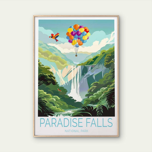Paradise Falls National Park, Balloons Travel Poster Print Wall Art