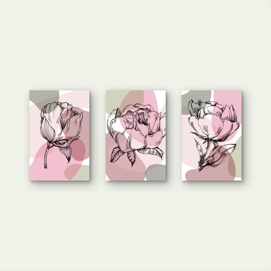 3pcs Abstract Pink Pastel Peony Floral Boho Wall Art Set Canvas Framed 50x70cm - High Quality Print 100% Australian Made Wall Canvas Ready to Hang