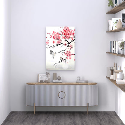 Bird In Cherry Blossoms 60x90cm Metal Print Ready to Hang