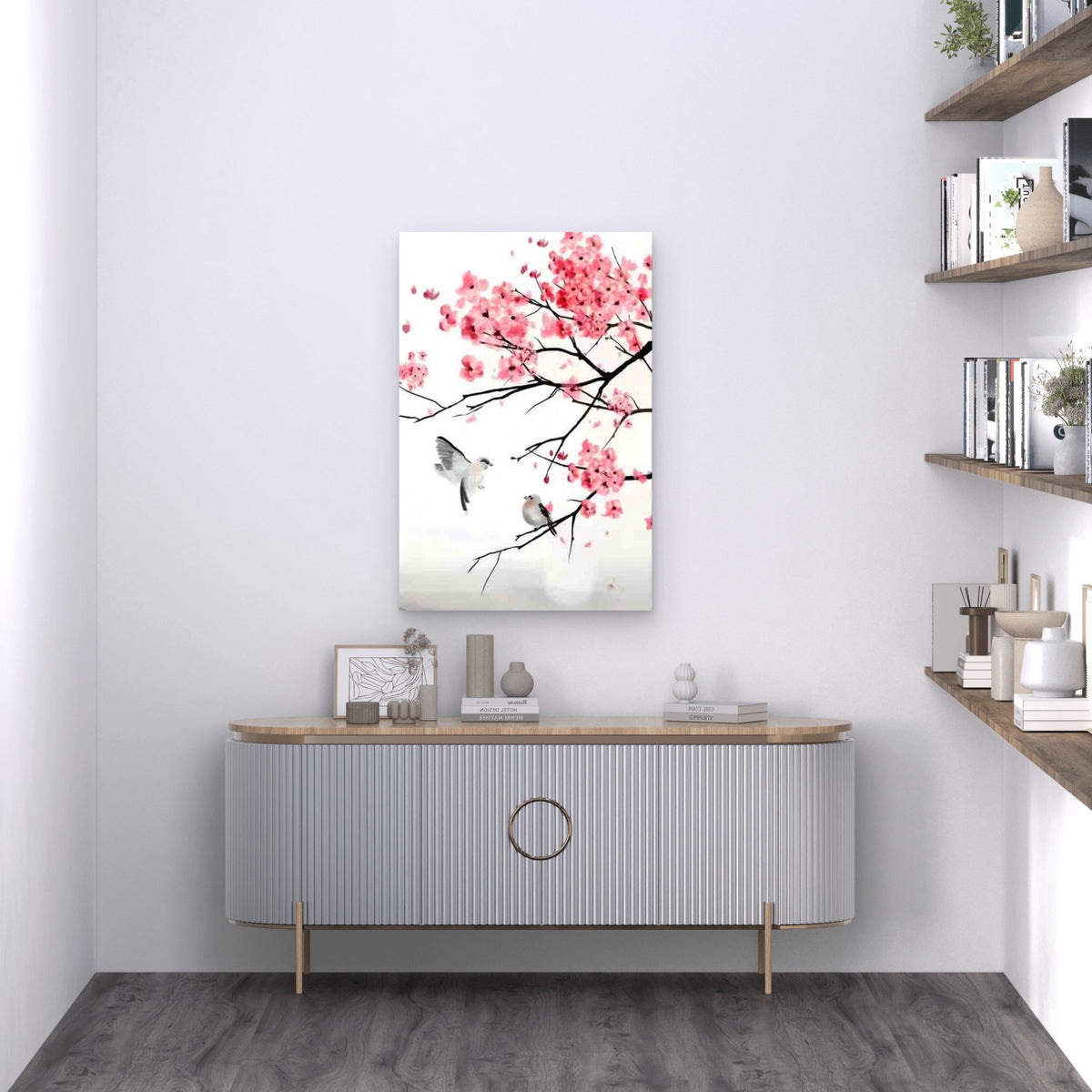 Bird In Cherry Blossoms Metal Print Ready to Hang