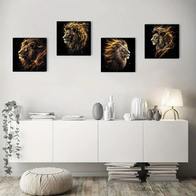 4pcs Golden Lion Wall Art Prints  Wall Art Canvas Framed