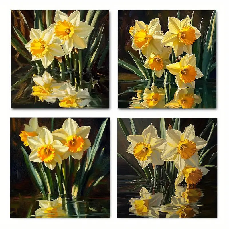 4pcs Daffodils On Water Floral Deco Wall Art Canvas Framed