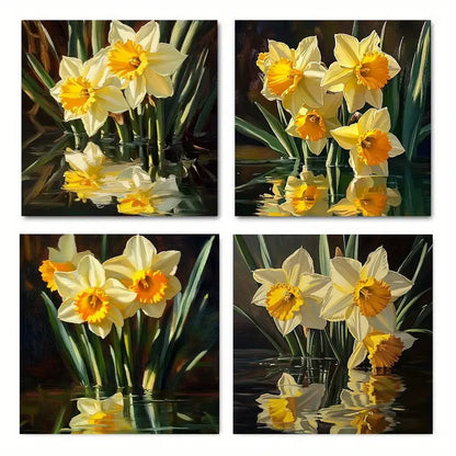 4pcs Daffodils On Water Floral Deco Wall Art Canvas Framed