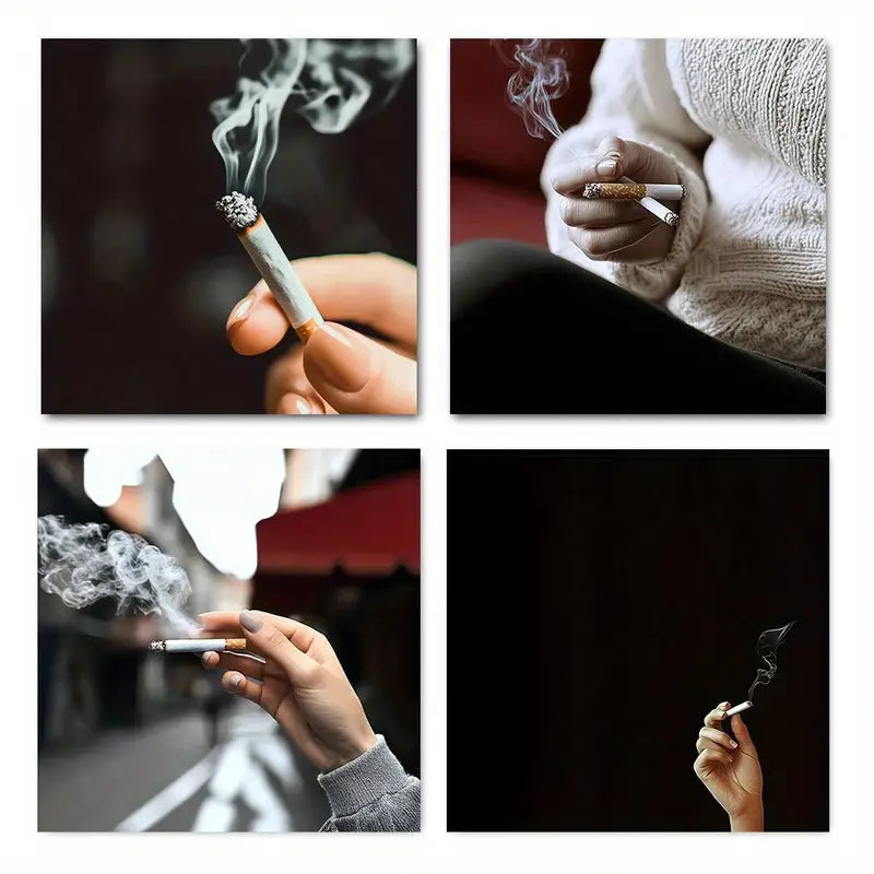 4pcs Black & White Abstract Woman,Cigarettas Wall Art Canvas Framed