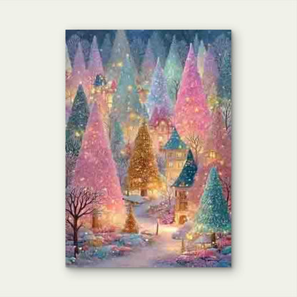Enchanted Winter Forest with Colorful Trees 60x90cm Metal Print Ready to Hang