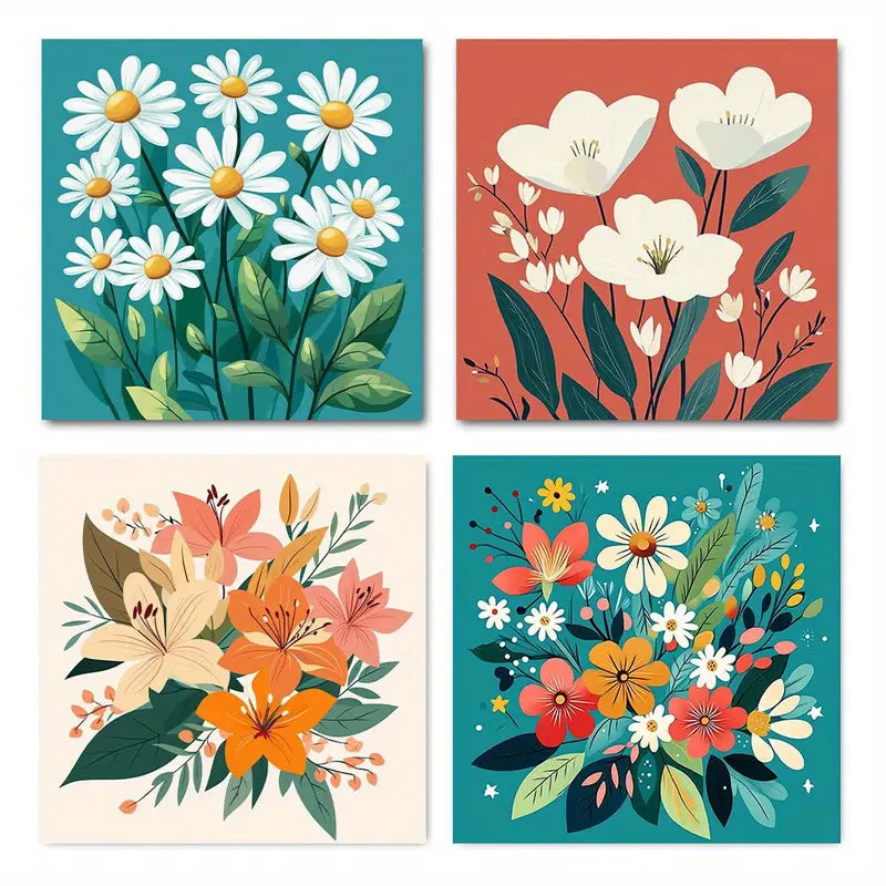 4pcs Poppies & Botanical Paintings Wall Art Canvas Framed