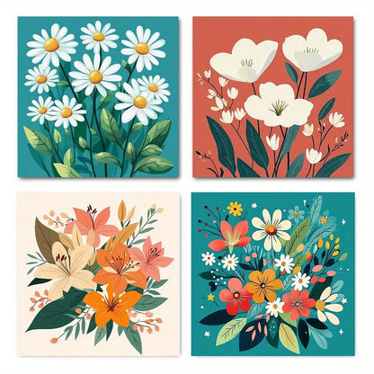 4pcs Poppies & Botanical Paintings Wall Art Canvas Framed