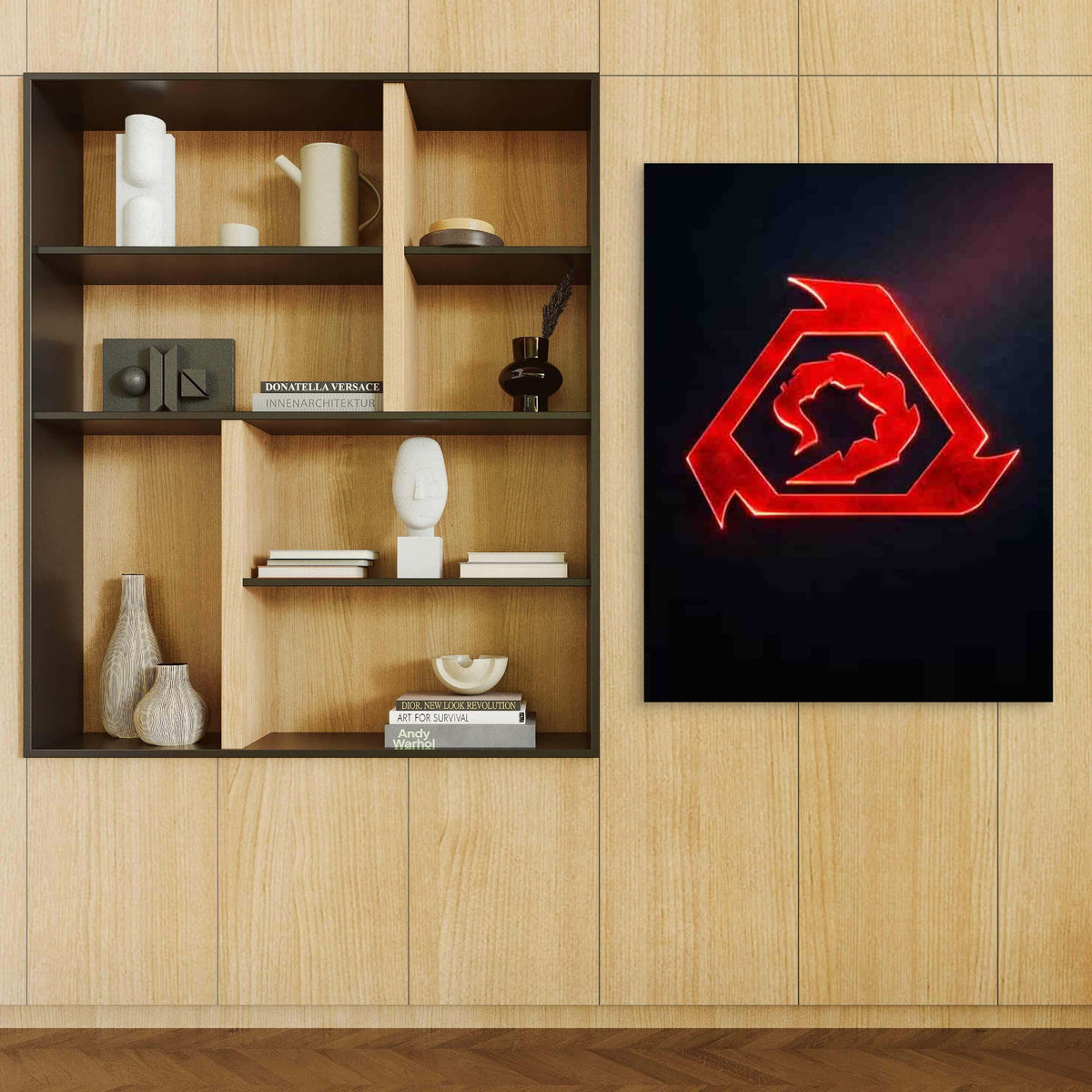 Red Hexagon Emblem 60x90cm Metal Print Ready to Hang