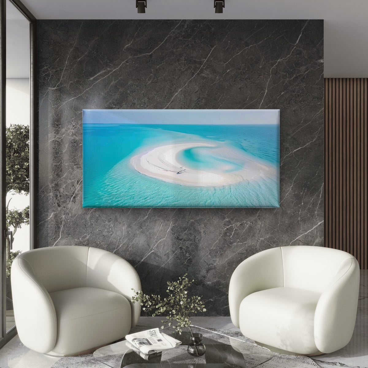 Blue Ocean With White Beach Wall Art Canvas Office Home Room Framed 120x60cm