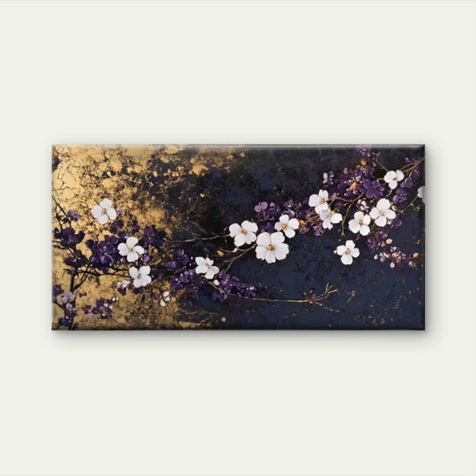 White Flowers on Golden Wall Art Canvas Office Home Room Framed 120x60cm