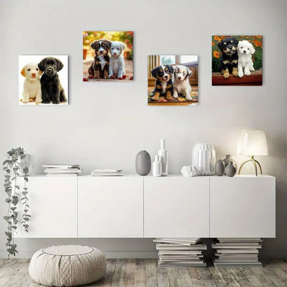 4pcs Adorable Puppy Canvas Prints Wall Art Canvas Framed
